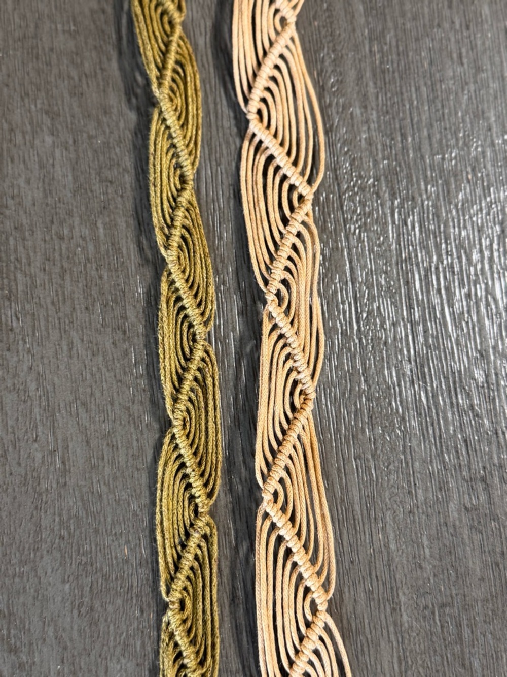 Set Of 2 Belts Tan Green Woven Boho Braided Belts - Picture 2 of 6